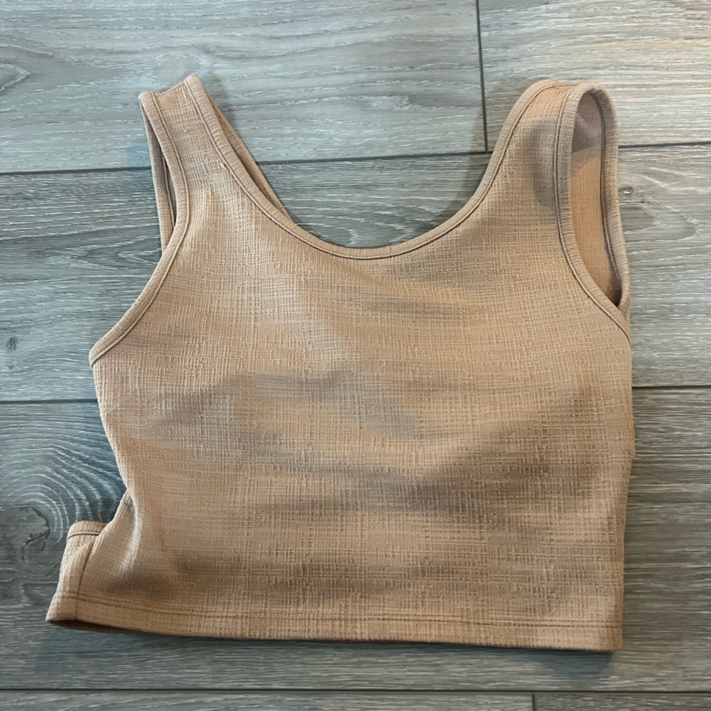 Roxy Ribbed Crop Tank Top in Light Beige